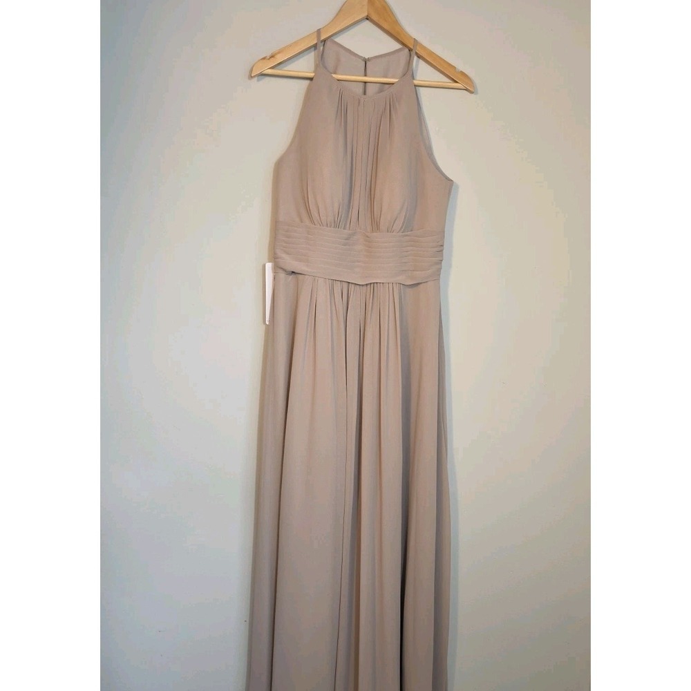 Azazie Bonnie Taupe Bridesmaid Maxi Dress A12 NWT Formal Halter Gown Prom - Picture 2 of 14